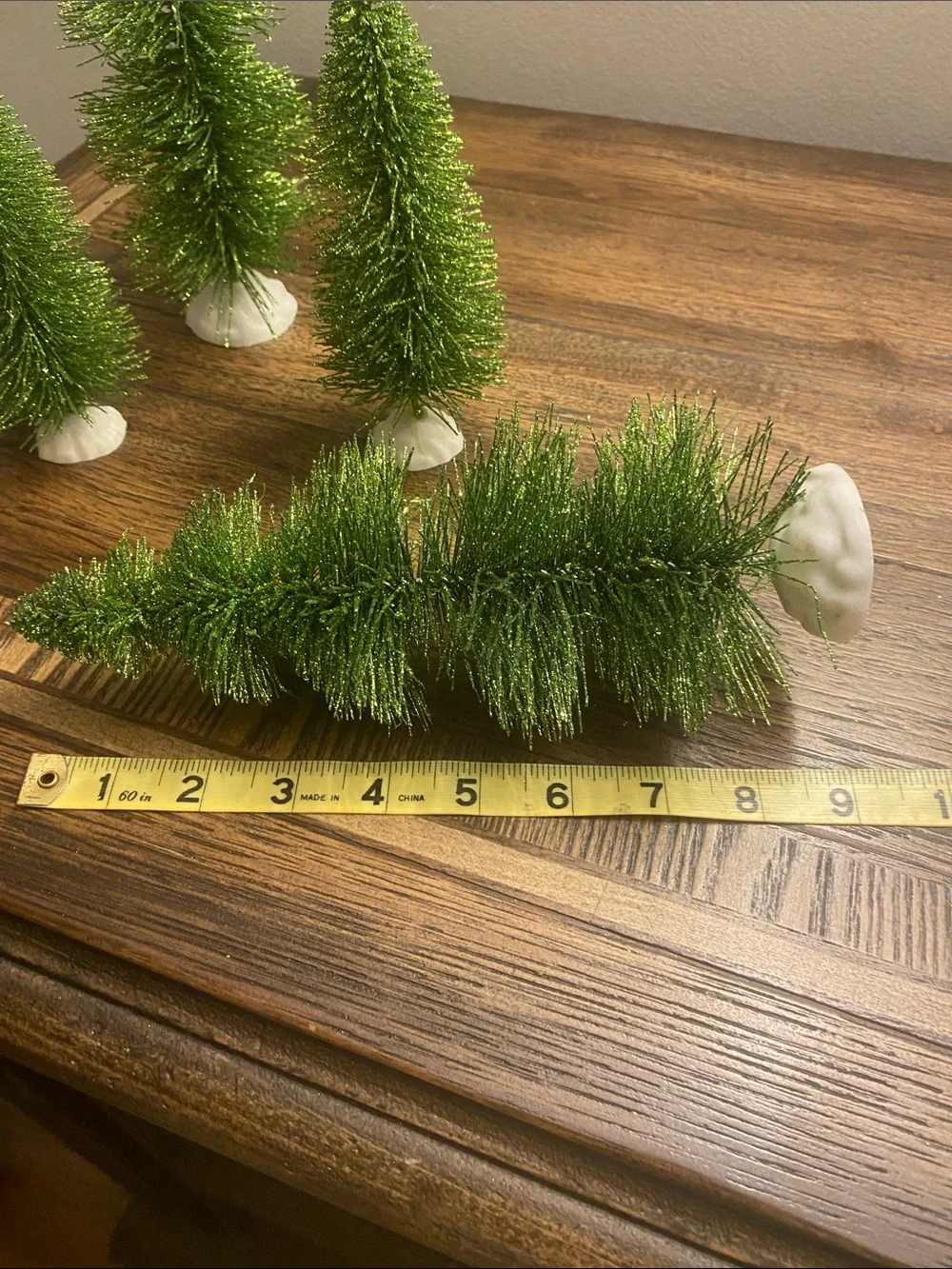 Bottle Brush Trees Set of 6 Green Sparkly EUC